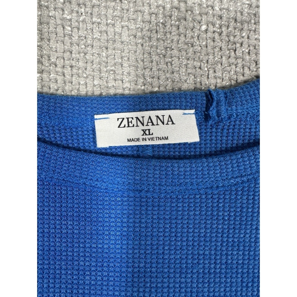Zenana Top Womens XL Blue Thermal Waffle Knit Tunic Raglan Casual Lounge - Picture 4 of 9